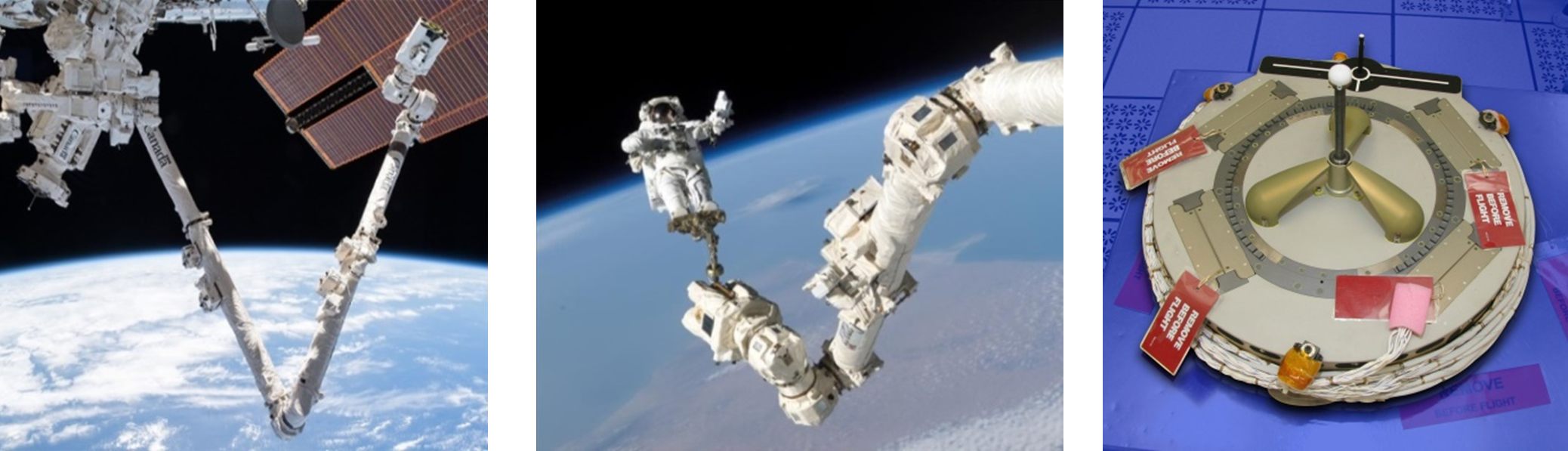 Canadarm 2 desde el exterior de la ISS y dispositivo de conexión en sus extremos (Latching End Effector).